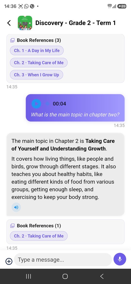 Chat with any lesson — by text or voice
